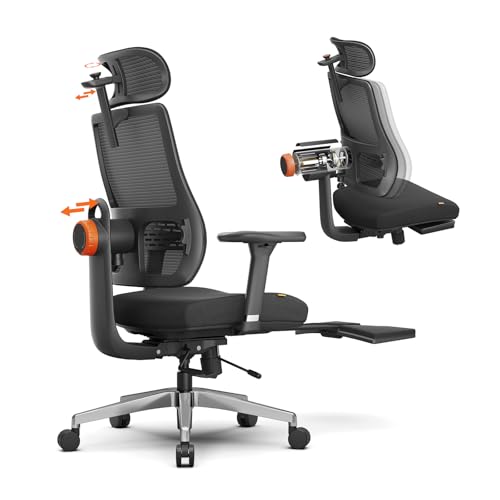 Ergonomic Office Chair-Home Office Desk Chair with Footrest, Auto-Following Backrest & Headrest, 4D Armrests, 96°-136° Recline - color: Black, size: Without Laptop Table + Auto-Following Headrest