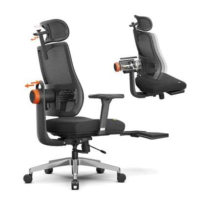 Newtral Ergonomic Office Chair, Auto-Following Lumbar Support Desk Chair with Footrest (Black, 5D Headrest) - color: Black, size: 5D Headrest