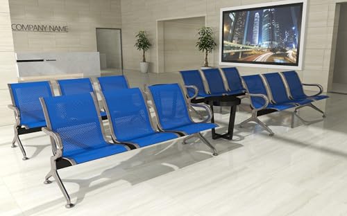 Kinsuite Set of 2 Waiting Room Chairs with Arms - 3-Seat Airport Reception Bench, Lobby Bench Seating for Business Hospital Market, Blue - color: Blue, size: 6-Seat
