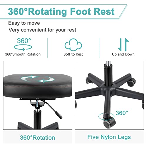 Lilithye Footrest Stool Under Desk Adjustable Height and Tilt Angle, Black | Footrest Ottoman Ergonomic Foot Stool with Wheels 360°Rolling for Home Office - color: New Black