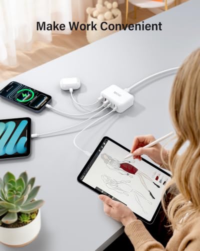 USB Fast Charger Block 50% Smaller 100W Max 6-Port GaN USB Charging Station - color: A-White, size: 100W