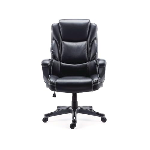 Alera Kirkdale Leather Manager Office Chair, High-Back Executive Computer Chair, Adjustable Seat Height, Supports Up to 275 lb, Black