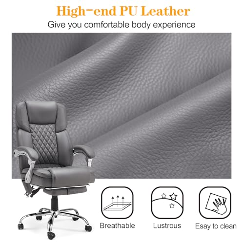 HOMREST Heated Massage Executive Office Chair with Footrest, Grey - color: Grey