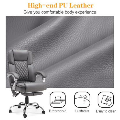 HOMREST Heated Massage Executive Office Chair with Footrest, Grey - color: Grey