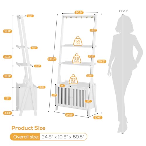 Ladder Shelf with Drawers, Bookshelf 4-Tier Bamboo Bookcase with 6 Hooks - color: 4-tier White
