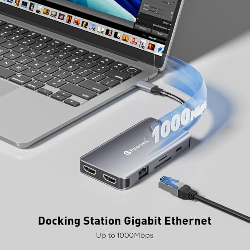 Reborn Laptop Docking Station Dual Monitor, 9-in-1 USB C Hub Dual Monitor with 4K 2HDMI Ports, 1Gbps Ethernet, 5Gbps USB A&C 3.0, 100W PD, SD Card Reader, USBC Dock for MacBook/Dell XPS/HP/Surface etc