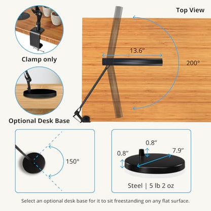 UPLIFTDESK E7 LED Desk Lamp with Clamp - 3 Color Mode Architect Desk Lamp | Dimmable Desk Lights for Home Office, Computer Desk Light with Adjustable Swing Arm, Modern Desk Lamp for Standing Desk - color: Silver Clamp Only