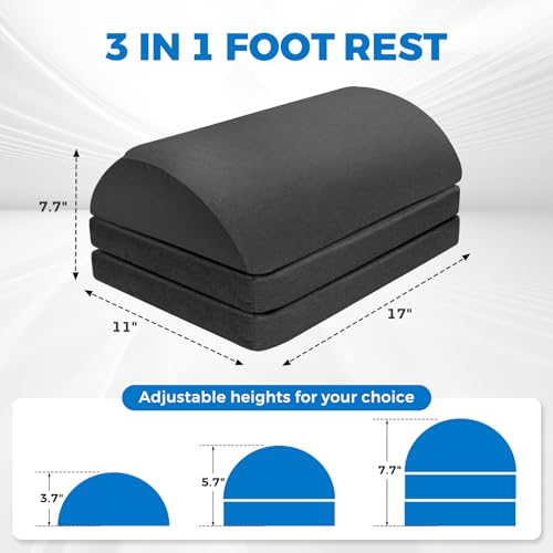 Foot Rest, Adjustable 3 Height, Memory Foam, Black