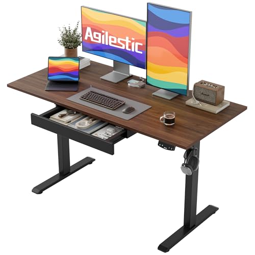 Agilestic 48*24 Inch Electric Standing Desk with Under Drawers, Dark Walnut - color: Basic Dark Walnut, size: 48x24 Inch