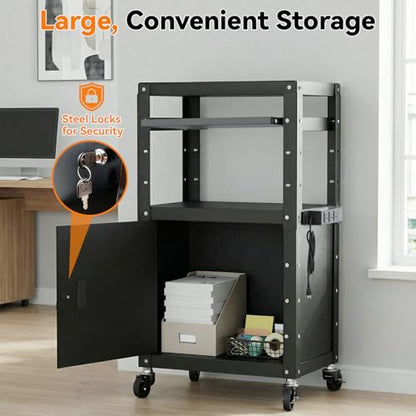 Heavy Duty AV Cart, Adjustable Height Rolling Computer Cart