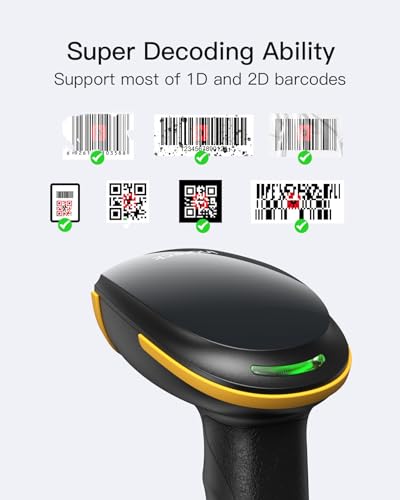 Inateck Bluetooth Barcode Scanner, 1D 2D QR Code Scanner Wireless with 2.4G, Bluetooth, and USB 3-in-1, 2600mAh Battery, Includes APP and SDK, Support Screen Scanning, BCST-23 Black | 1D/2D/QR Code Scanning, Screen Scanning, Retail Checkout Warehouse Scho