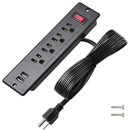 Mountable Power Strip Recessed Power Strip with USB 4 Outlet 2 USB Multiple Protection Built in Conference Desk Counter Workbench for PC Home Electric Appliance ETL Listed(Black) - color: Black, size: USB A