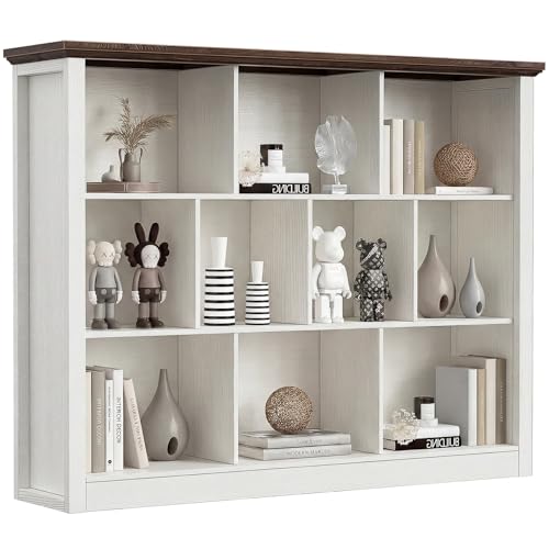 Unikito Cube Storage Shelf, Open Cube Bookshelf with Base, White/Brown - color: Warm White/Brown, size: 10 Cube (50"W x 38.7"H)