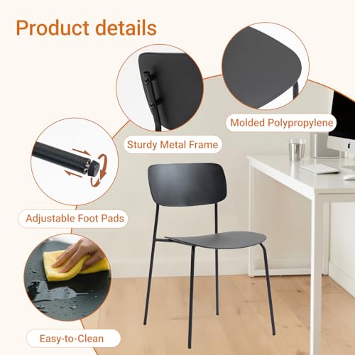 Sidanli Stackable Chairs Set of 4, Waiting Room Chairs with Metal Legs and Ergonomic Plastic Seat, Stacking Office Chairs for Conference Reception Church Banquet, Black - color: Black