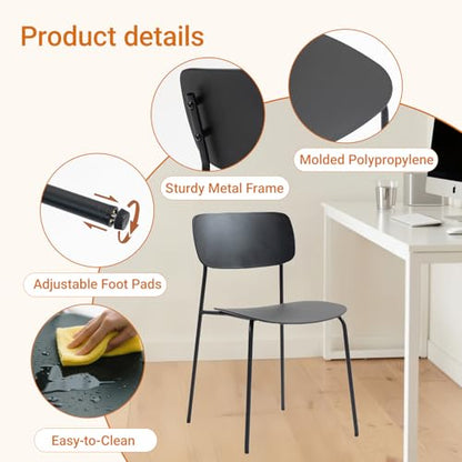 Sidanli Stackable Chairs Set of 4, Waiting Room Chairs with Metal Legs and Ergonomic Plastic Seat, Stacking Office Chairs for Conference Reception Church Banquet, Black - color: Black