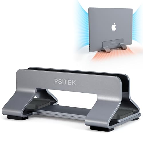 Aluminum Vertical Laptop Stand Dock Holder, Adjustable Slot Width 12-42mm, Space-Saving Upright Storage for MacBook and Laptops - color: Space Gray, size: 1 Slot
