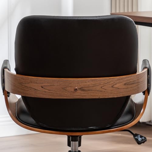Conference Table Chair with Walnut Finish,Mid Century Modern Office Chair | Ergonomic Curved Back, Bentwood Frame, 360° Swivel & Rocking Function, Height Adjustable 19"-23", Support Up to 350lbs - color: Walnut Black