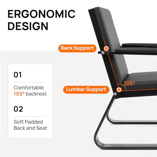 Waiting Room Guest Chair with Padded Arms, PU Leather Office Furniture, Lobby Conference Reception Chairs, Office Guest Seating for Clinic,Airport,Hospital,Barber,Salon,Bank(Black, 2) - style: 2-1-Seat Chair
