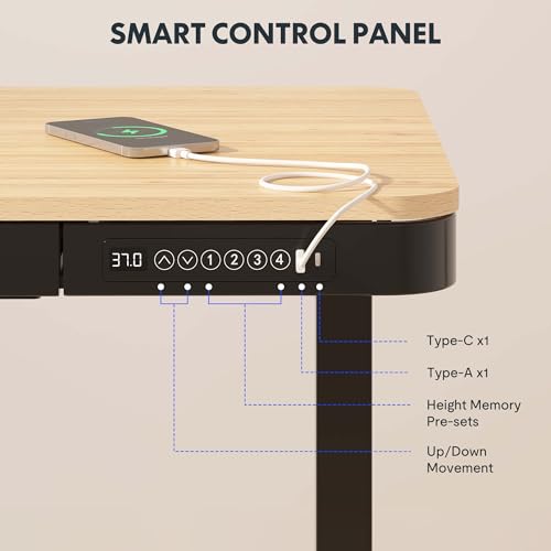 FLEXISPOT Comhar 48" Electric Standing Desk with Drawers, USB Charging Ports, Quick Assembly, Height Adjustable Sit Stand Desk with Child Lock for Natural Home Office, Bamboo Finish Top/Black Legs - size: 48"Bamboo Texture/Black