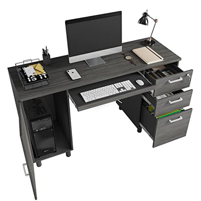 Modern Designs Venice Computer Desk with Lockable Drawers, 53 Inch Home Office Desk with Storage Cabinet, Keyboard Tray & Cable Management, Modern Study Writing Desk for Small Spaces, Black and Grey - color: Black Grey