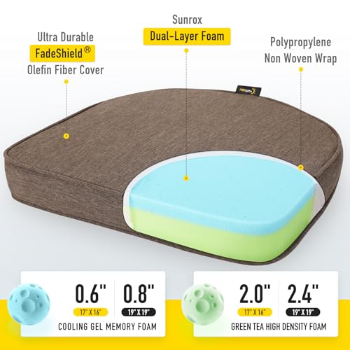 SUNROX Gel Memory Foam Chair Cushions, FadeShield Water-, Stain-Resistant Durable Reversible Seat Cushion Pads with Ties for Indoor/Outdoor Kitchen Dining Office, 19"x19", Set of 4, Heather Chestnut - color: Heather Chestnut, size: 19x19 Inch (Pack of 4)