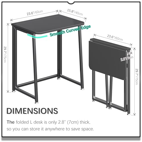 4NM 23.6" Mobile Small Folding Desk, Foldable Rolling Computer Home Office Desk, Study Writing Table for Small Space Saving Bedroom, with Wheels - All Black - color: All Black, size: 23.6"W x 15.7"D