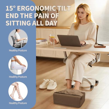 Under Desk Footrest with Rocking Base & Warming Cover, Brown Check | Washable velvet cover | 15° tilt + rocking base | 2 heights: 6.1"/7.3" | Non-slip | Office, gaming, home - color: Brown Checkered Pattern, size: 12.6" L x 15" W x 7.3"
