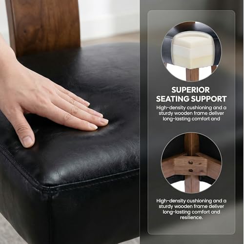 HNY Mid Century Modern Dining Chairs Set of 2, Farmhouse PU Leather Upholstered Accent Chair Curved Backrest Kitchen Chairs, with Hardwood Frame, Black - color: Black Curved