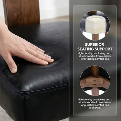 HNY Mid Century Modern Dining Chairs Set of 2, Farmhouse PU Leather Upholstered Accent Chair Curved Backrest Kitchen Chairs, with Hardwood Frame, Black - color: Black Curved