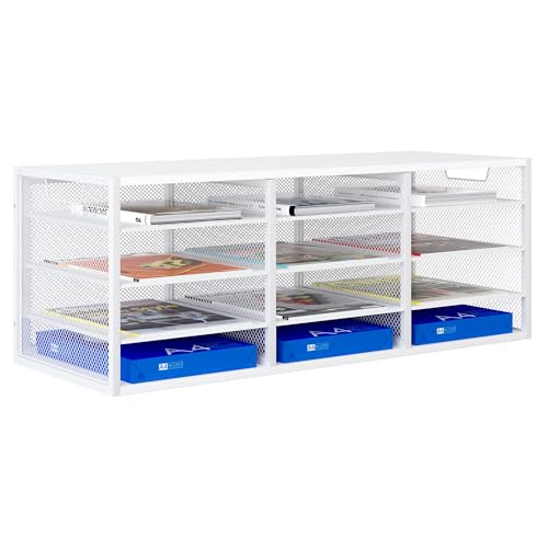 Mail Sorter Adjustable Countertop Mail Holder, Heavy Duty Literature Organizer, Student Mailbox for Classroom, Desktop Bill Paper Organizer for Office Home School, 12 Compartments, White - color: White, size: 31.5" × 12.2" × 11.8"