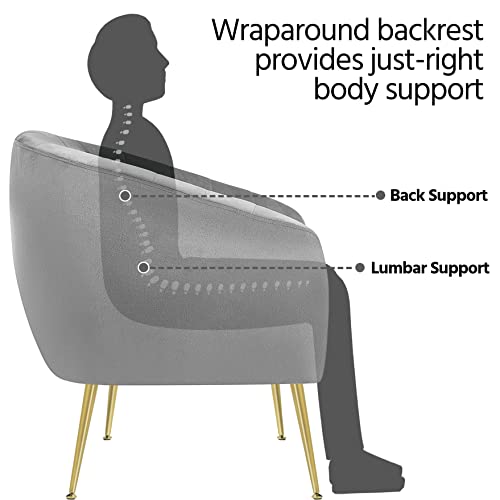 Yaheetech Accent Chair, Modern Barrel Vanity Chair with Gold Metal Legs, Tufted Accent Armchair for Living Room/Bedroom/Office/Makeup Room Gray, Set of 2 - color: Grey