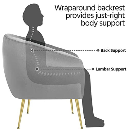 Yaheetech Accent Chair, Modern Barrel Vanity Chair with Gold Metal Legs, Tufted Accent Armchair for Living Room/Bedroom/Office/Makeup Room Gray, Set of 2 - color: Grey