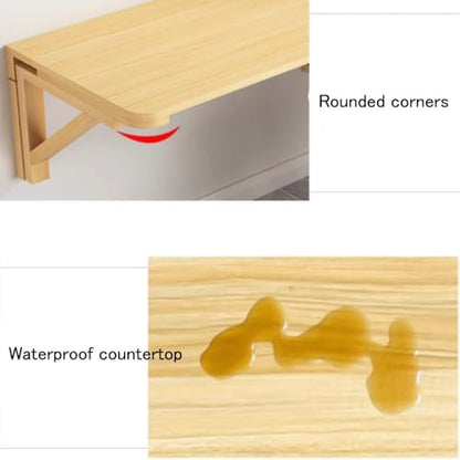 Folding Wall Desk Wood Wall Mounted Folding Table Floating Kitchen Desk Drop Leaf Workbench Fold Down Laundry Room Shelf(80x60cm/32x24in) - size: 80x60cm/32x24in
