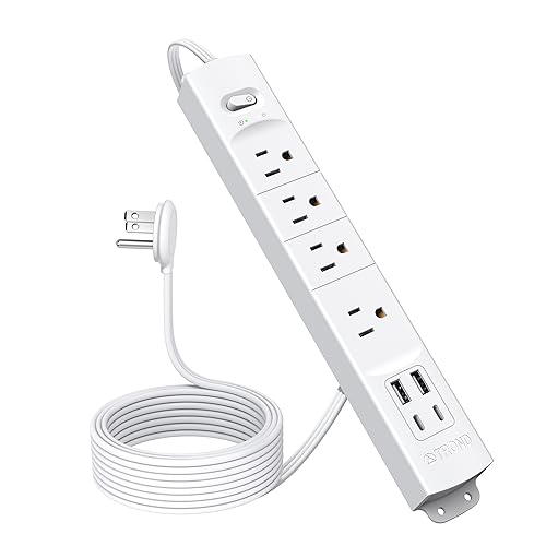 TROND Wall Mount Power Strip Surge Protector, 4 AC, 10ft, ETL Listed, White - color: White, size: 10FT Flat Cord