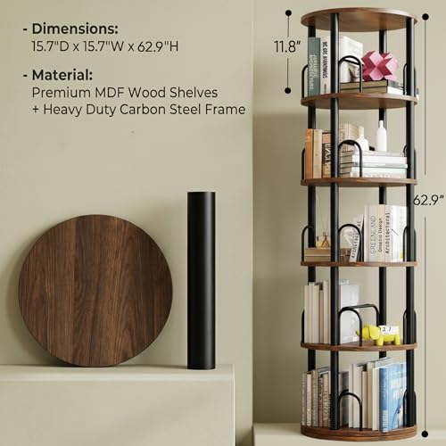 5 Tier Rotating Bookshelf Tower Spinning Bookshelf - color: Black, size: 5 Tiers