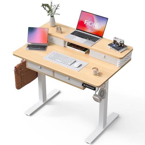 FiCiHi 40x24 Inch Electric Standing Desk, 4 Drawers, Adjustable Height Desk - color: Maple, size: 40"x24" (4 Drawers)