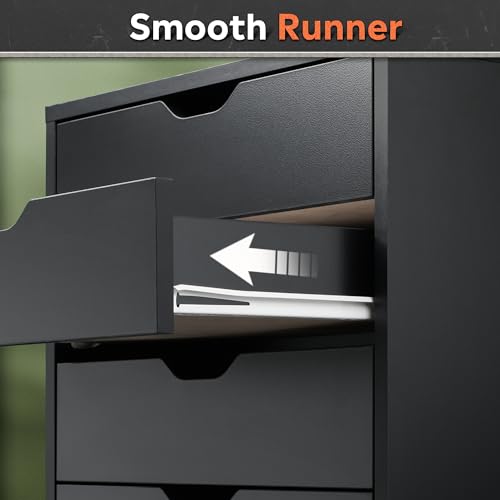 DEVAISE 5-Drawer Filing Cabinet, Under Desk file Cabinet, Black | Wood, Office Storage Cabinet, Printer Stand with Wheels, Drawer Chest, Home Office - color: Black, size: 15.7"D x 18.7"W x 25.5"H