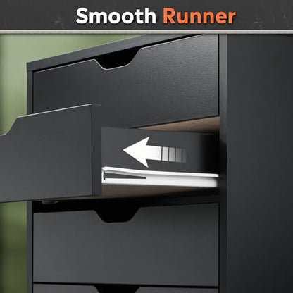 DEVAISE 5-Drawer Filing Cabinet, Under Desk file Cabinet, Black | Wood, Office Storage Cabinet, Printer Stand with Wheels, Drawer Chest, Home Office - color: Black, size: 15.7"D x 18.7"W x 25.5"H