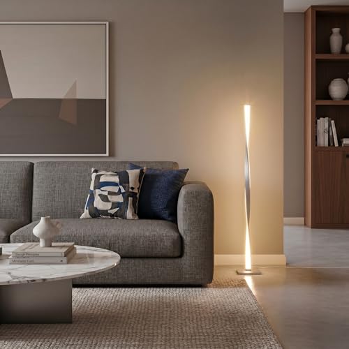 Brightech Helix LED Bright Floor Lamp for Living Rooms & Bedrooms, 48" Tall Pole Lamp, Dimmable Standing Lamp - Platinum Silver - color: Warm White Light with Silver Frame
