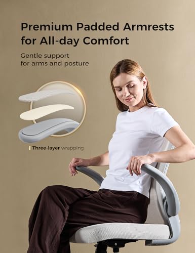 Ergonomic Mesh Office Chair with Flip-Up Armrests | Comfortable Lumbar Support / Comfy Padded Seat / Flip-Up Armrests / Breathable Mesh / Adjustable Height / 360° Swivel - color: Gry-gry