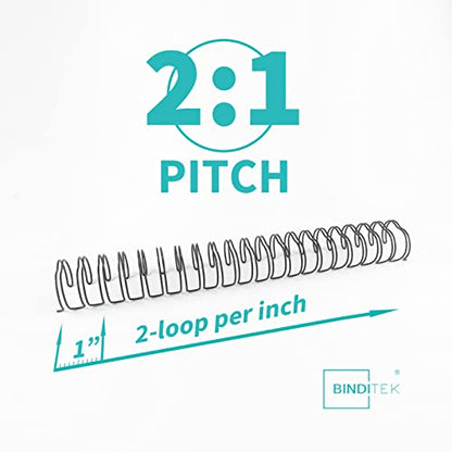 Binditek 50 Pack Double Loop Wire Binding Spines, 1Inch Binding Wire for Letter Size, 2:1 Pitch, 220 Sheet Capacity, 21-Loop, Black, for Students and Coworkers | Wire Binding Spines for Letter Size, 21-Loop, 220 Sheet Capacity, for Reports, Manuals and Pr