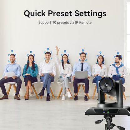 Tenveo AI Auto-Tracking PTZ Camera 3X Optical + 4X Digital Zoom, USB3.0/HDMI/RS232, 93° Wide-Angle for Video Conferencing, Business Meetings, Live Streaming, Church, Worship, Zoom, Teams, OBS - color: Obsidian