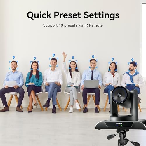 Tenveo AI Auto-Tracking PTZ Camera 3X Optical + 4X Digital Zoom, USB3.0/HDMI/RS232, 93° Wide-Angle for Video Conferencing, Business Meetings, Live Streaming, Church, Worship, Zoom, Teams, OBS - color: Obsidian