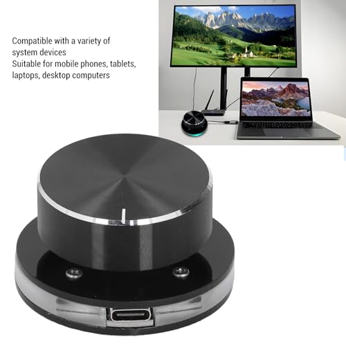 USB Volume Control Knob, Audio Remote Volume Knob with RGB Light and USB C Cable, Rotate Volume Adjustment & One Key Mute Function, Multimedia Controller for Android, PC, Phone
