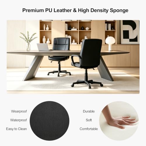 Office Desk Chair Set of 10 Conference Room Chairs Modern Ergonomic Executive Swivel Chair Adjustable Height PU Leather Home Desk Chair with Armrests Comfy Computer Task Chairs with Wheels - color: Black, size: Set of 10