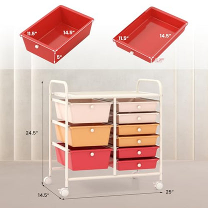RELAX4LIFE 9 Drawer Rolling Storage Cart - Mobile Drawer Carts for Craft Art Supply Paper Salon, Utility Cart on Wheels for Classroom Teacher School Office, Rolling Cart with Drawers (Macaron) - color: Macaron, style: 9 Drawers