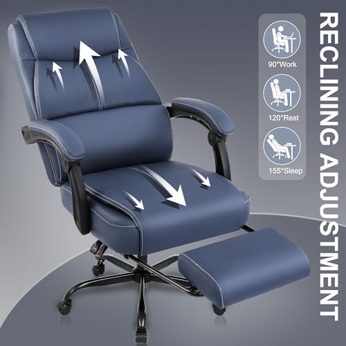Misolant Big and Tall Office Chair with Footrest, High Back Desk Chair with Linkage Armrest, 90-155° Recline Executive Computer Chairs with Adjustable Height for Home - color: Navy Blue