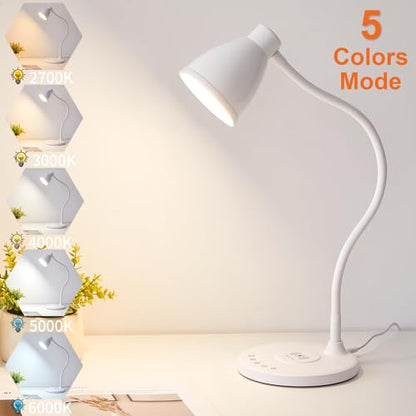 BOHON LED Desk Lamp for Home Office with USB C Charging Wireless Charger - color: White, size: Standard