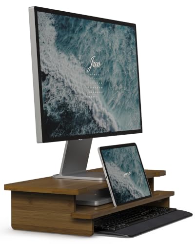 23” Monitor Stand with Phone Tablet Holder Bamboo Desk Shelf - color: Toasted Bamboo, size: 23 inch
