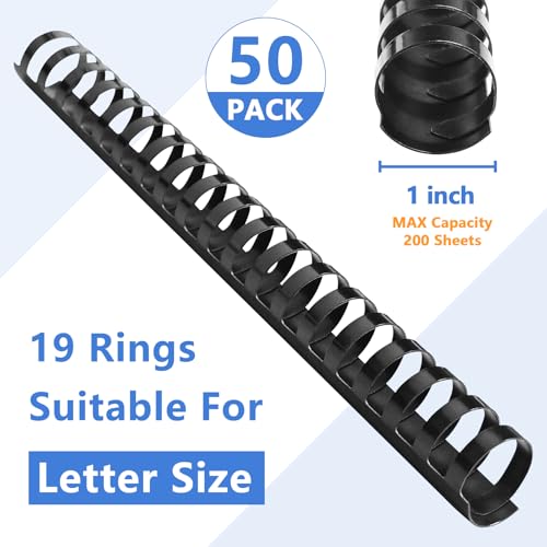 HOUYEE 50 Pack 1 Inch Plastic Binding Combs,19 Rings, 200 Sheets Capacity - size: 1"(25mm)，50P